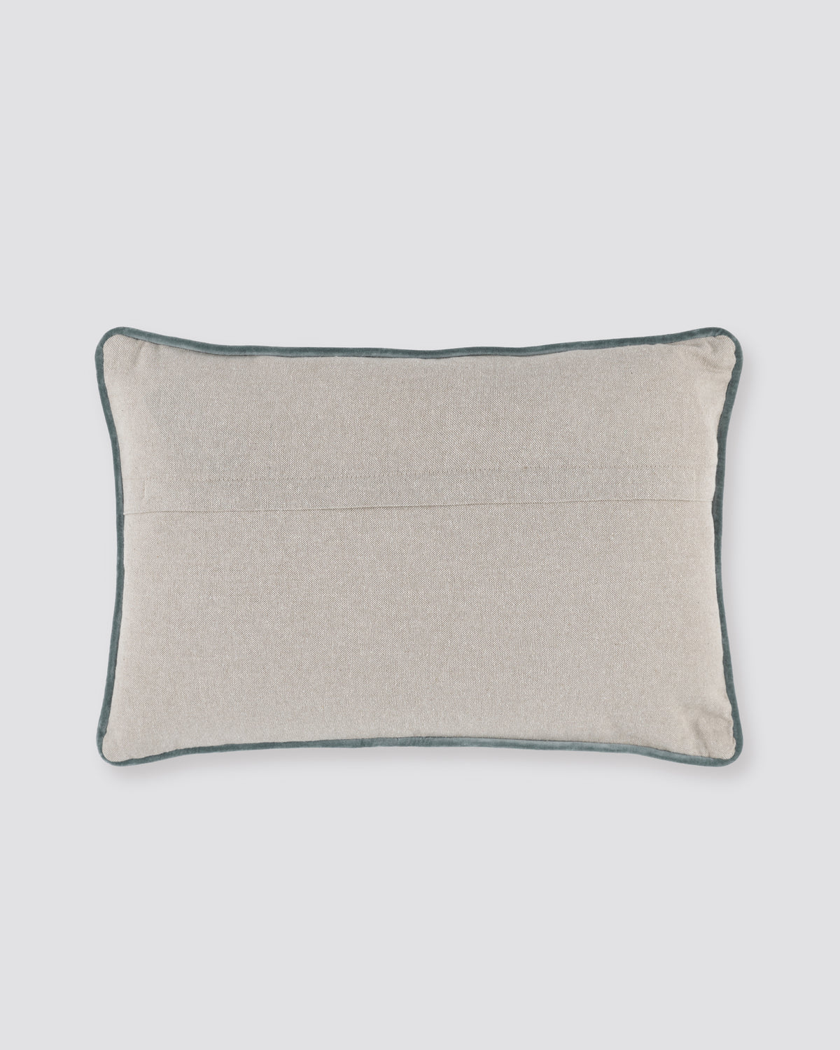Plain beige back of the bird print pillow cover with piped edge