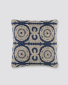 Navy blue square cushion cover with cream Dori cord embroidery, front view