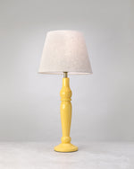 Sunlit mango wood table lamp in yellow with a linen shade