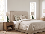Pair of sage green Hearth table lamps on bedside tables either side of a neutral bed