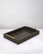Small olive green slim faux leather tray with gold handles