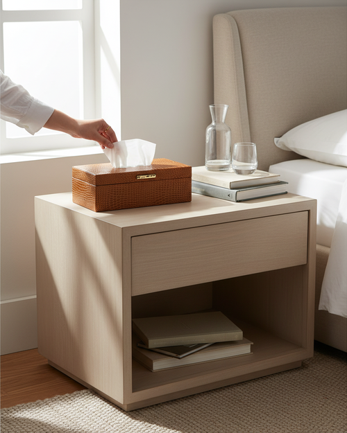 Tan Faux Leather Tissue Box