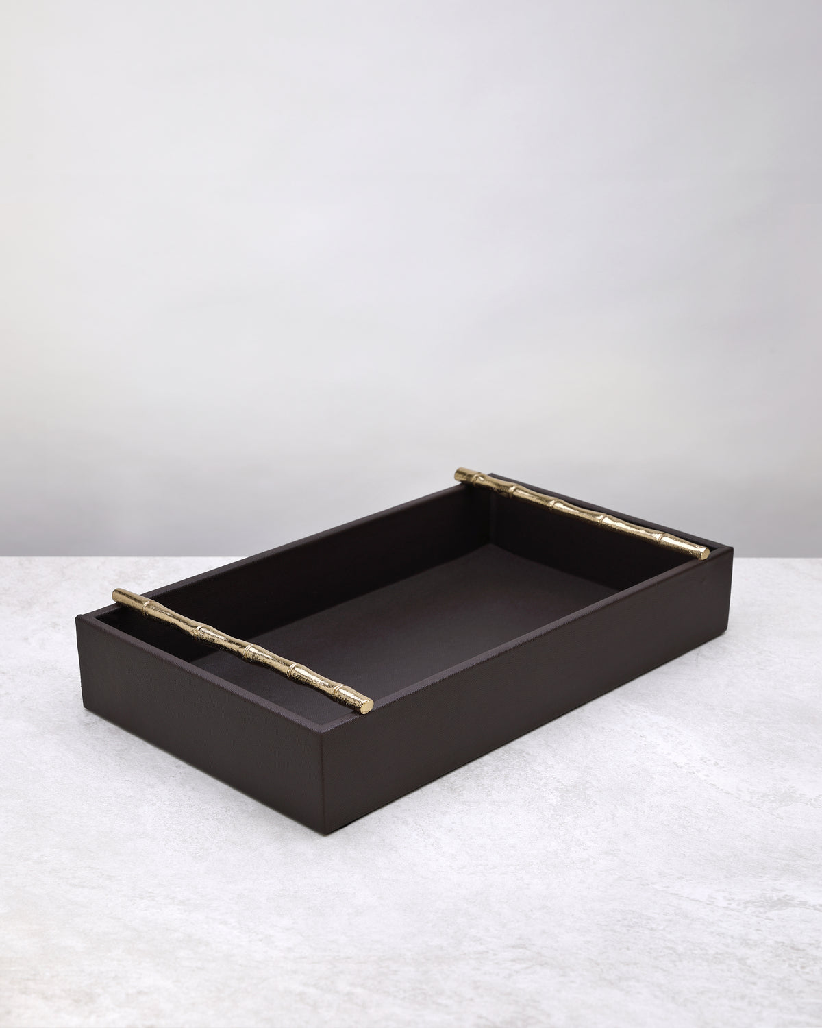 Large cherry faux leather tray with gold bamboo-style handles