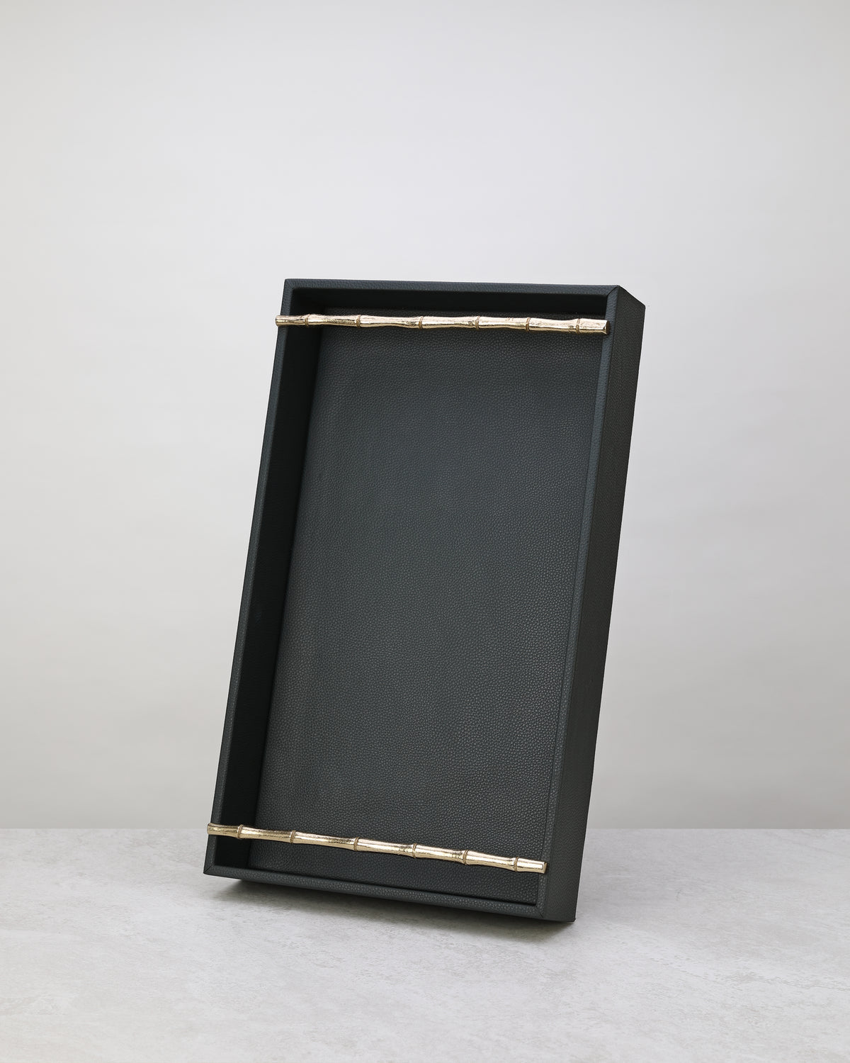 Large olive green faux leather tray standing upright
