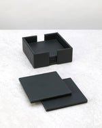 Olive green faux leather coaster set with its square holder