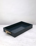 Large navy croco-textured tray with gold knot handles