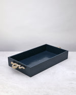 Small navy croco-textured tray with gold knot handles