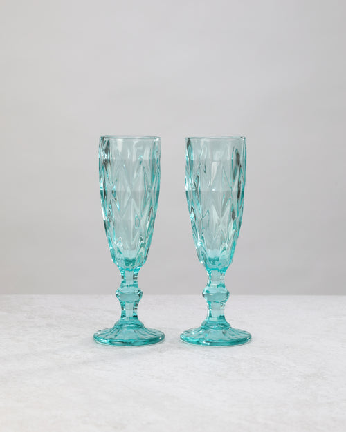 Aqua Diamond Cut Champagne Glass (Set of 2)