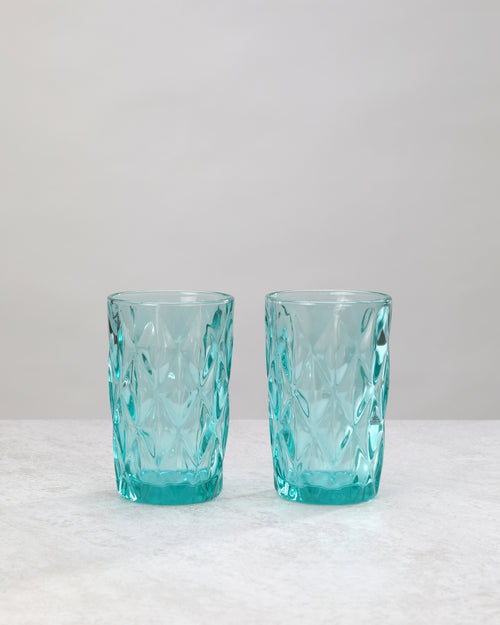 Aqua Diamond Cut High Ball Glass (Set of 2)