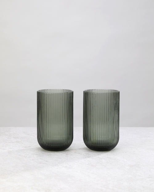 Hunter Green Ribbed High Ball Glass (Set of 2)