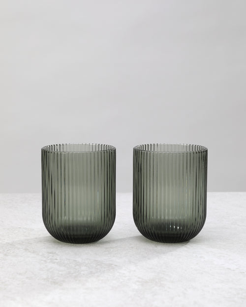 Hunter Green Ribbed Tumbler Glass (Set of 2)