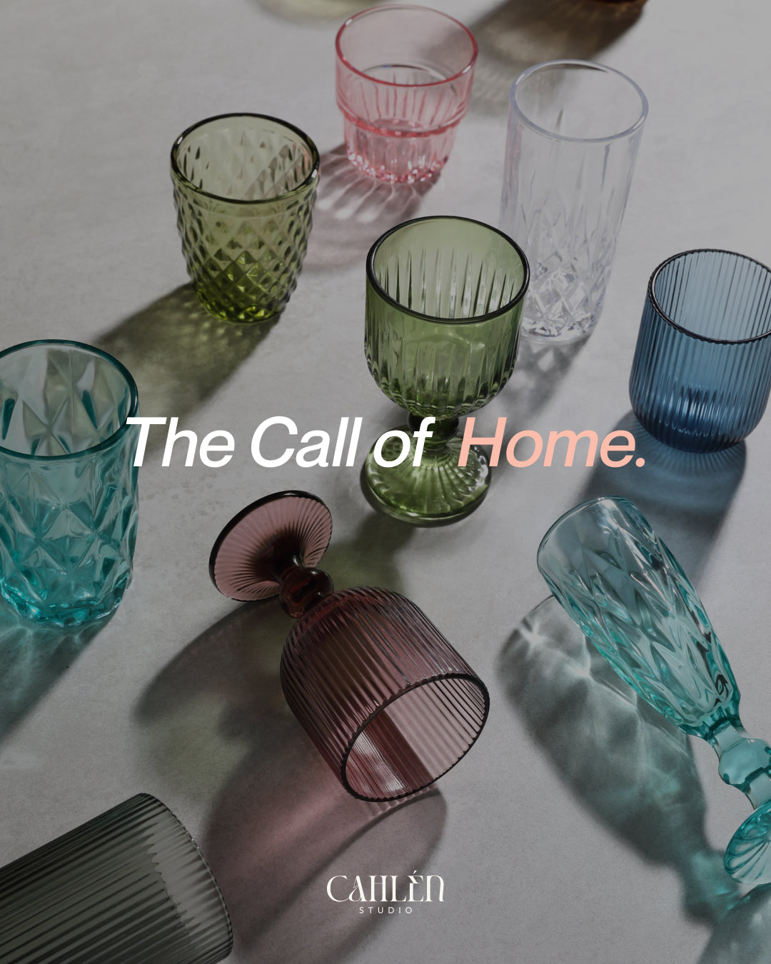 Coloured ribbed drinking glasses by Cahlén Studio
