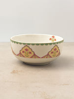 Mor Bagh Dawn porcelain salad bowl with lotus panels and a green printed rim, side view