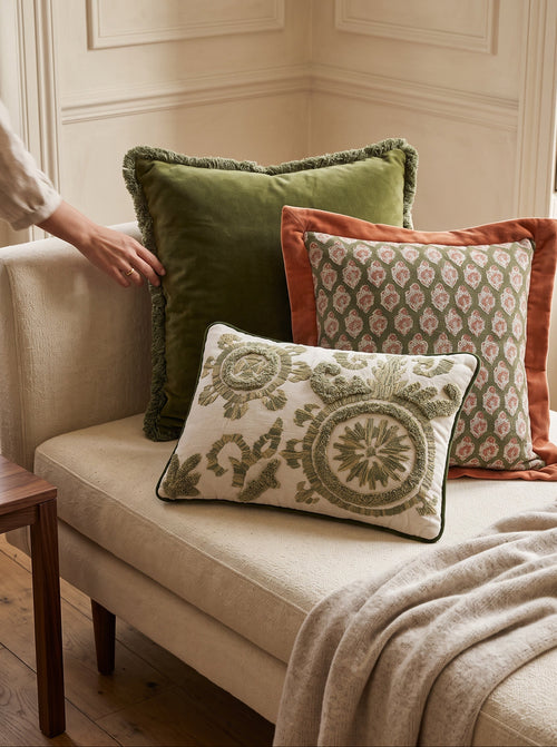 Green-Edged Linen Pillow Cover
