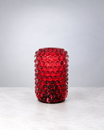 Ruby red crystal bubble glass table light, front view 