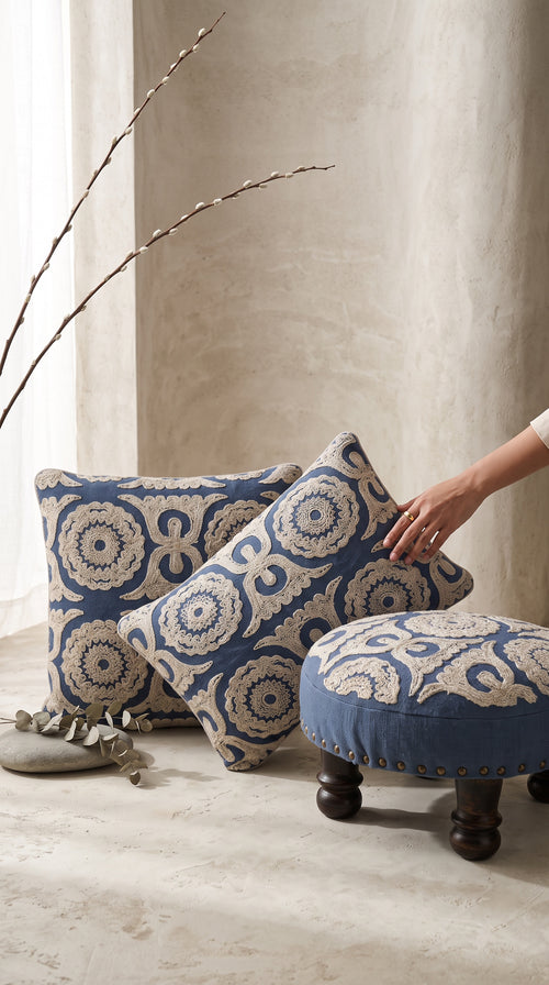 Blue Dori Round Foot Stool